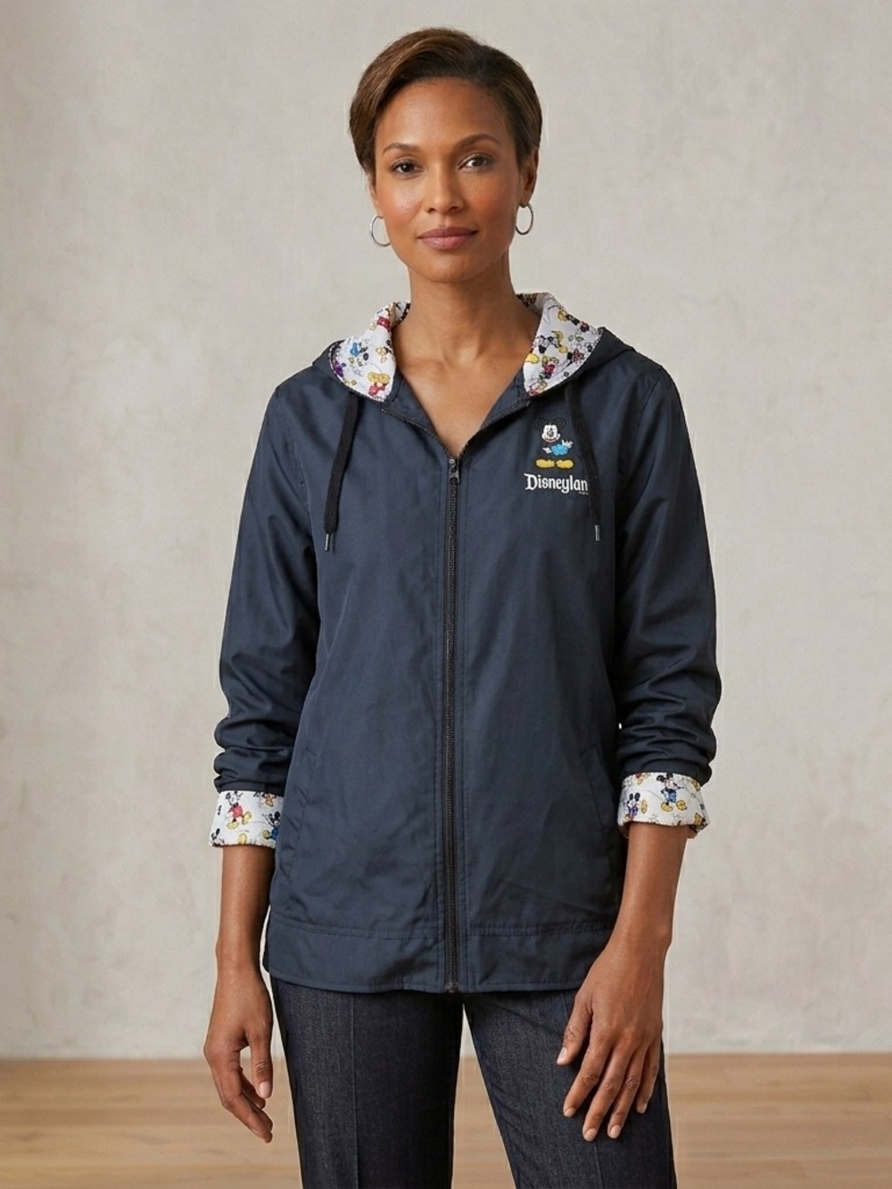 Disney Black Hooded Windbreaker Jacket Size Med